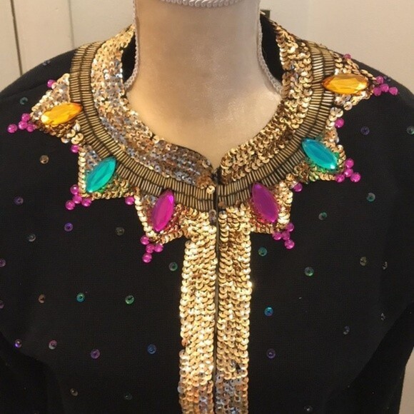 Vintage outlander sequins and beaded black cardigan top size small - Picture 3 of 12